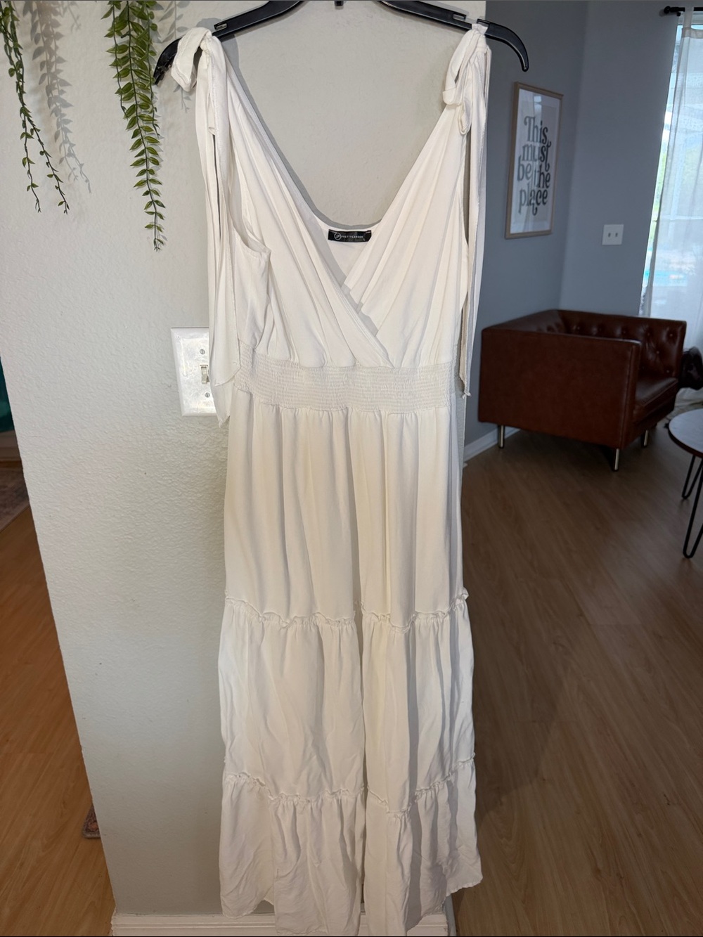 White Tie-Shoulder Tiered Maxi Dress - [Brand]